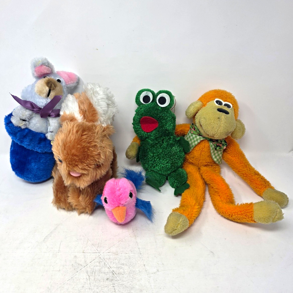 A-1 Novelty Co Inc 1984 Vintage Lot of 5 Small Plush Toys Dog Frog Monkey Bunny